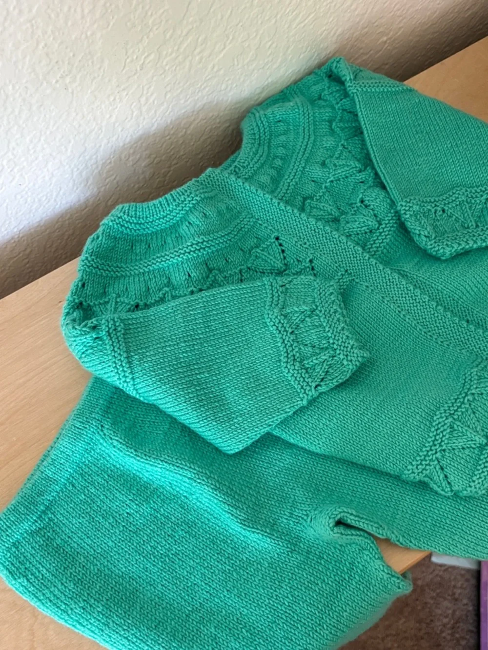 Hand-Knit Baby Cardigan & Pants Set - Bright Teal Turquoise